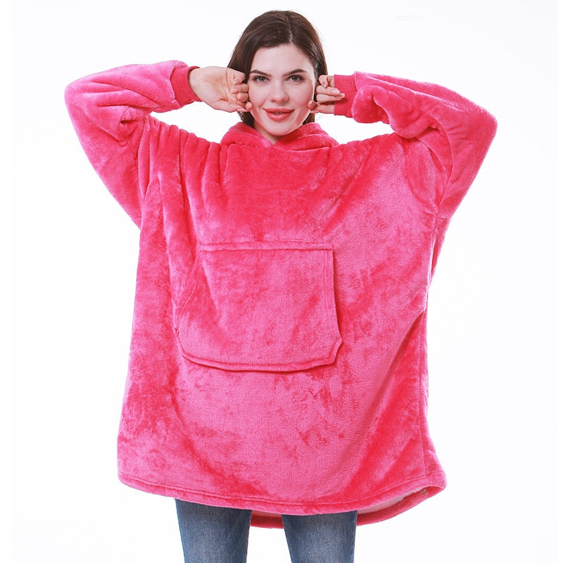 Oversized hoodie deken dames met capuchon en zachte sherpa voering 4