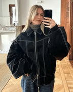 Oversized jas dames met contraststiksel en relaxte pasvorm 1