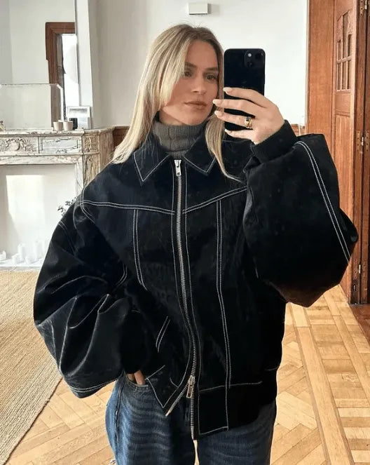 Oversized jas dames met contraststiksel en relaxte pasvorm 1