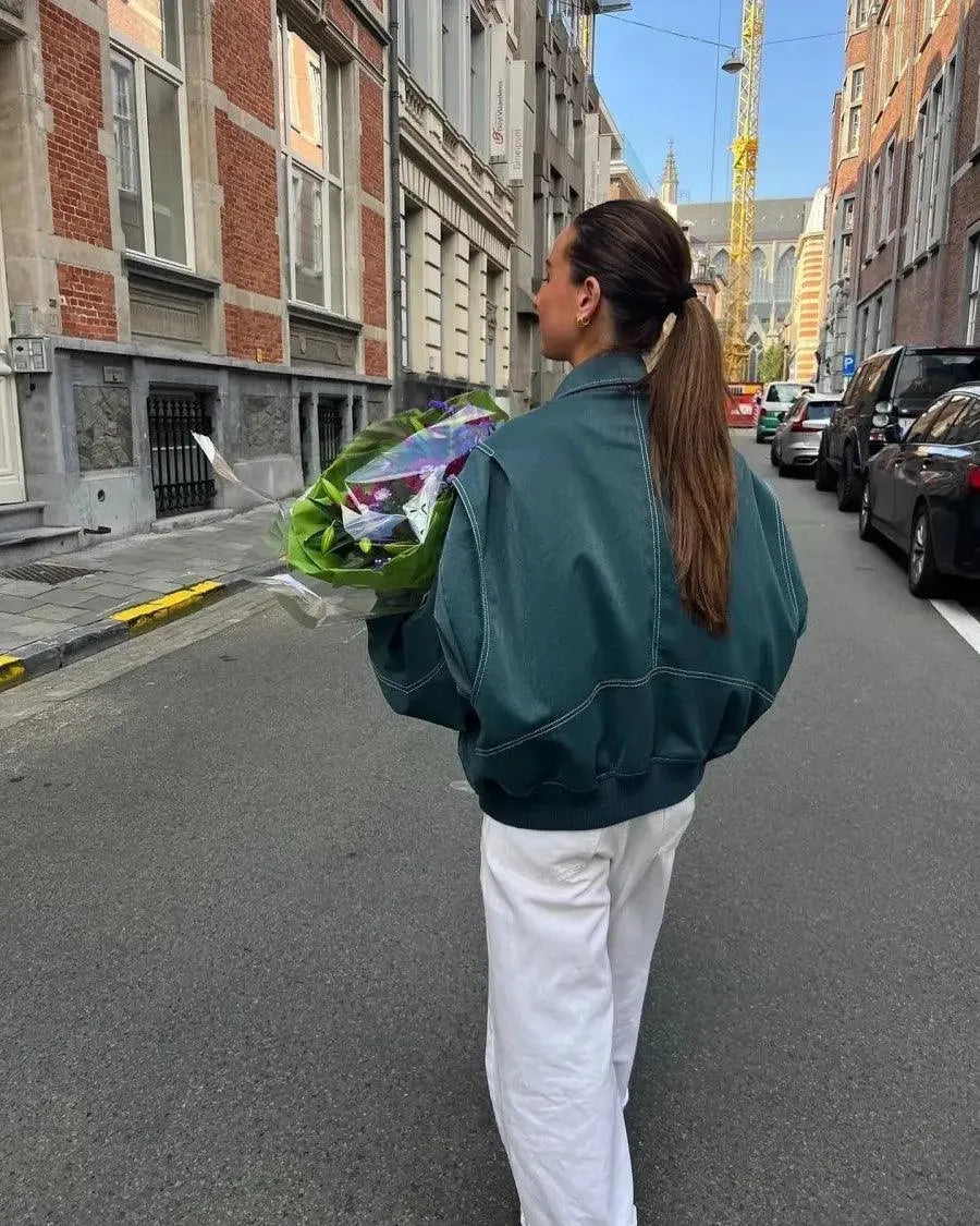 Oversized jas dames met contraststiksel en relaxte pasvorm 5