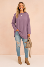 Oversized longsleeve tuniek dames met ronde hals en lange mouwen 1