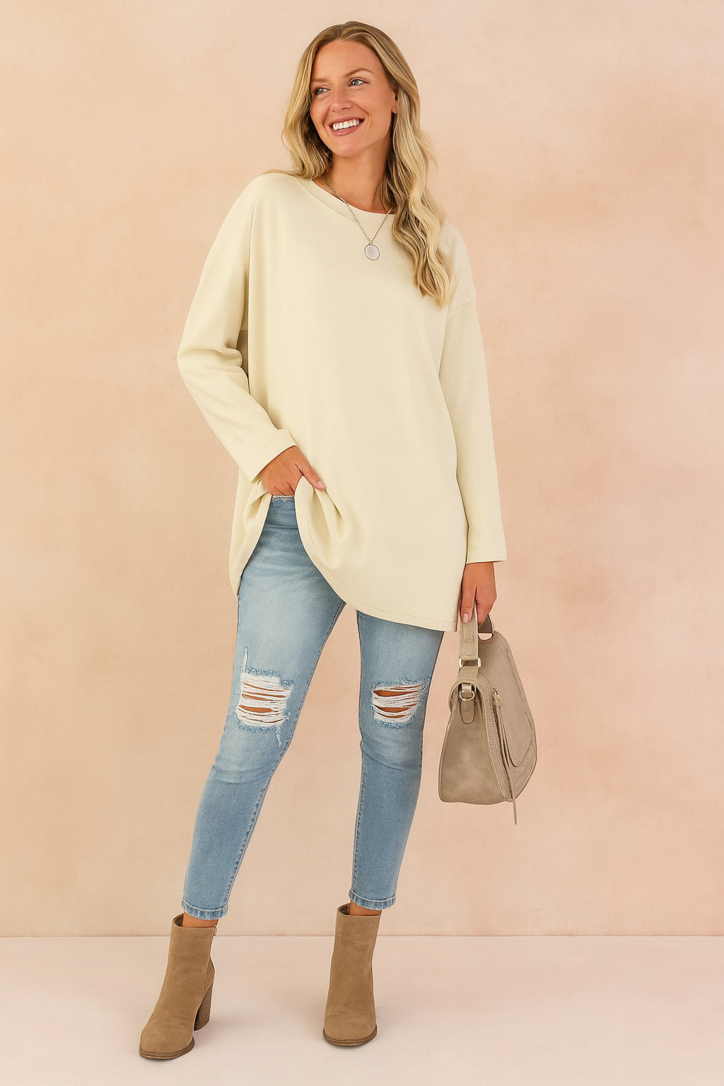 Oversized longsleeve tuniek dames met ronde hals en lange mouwen 6