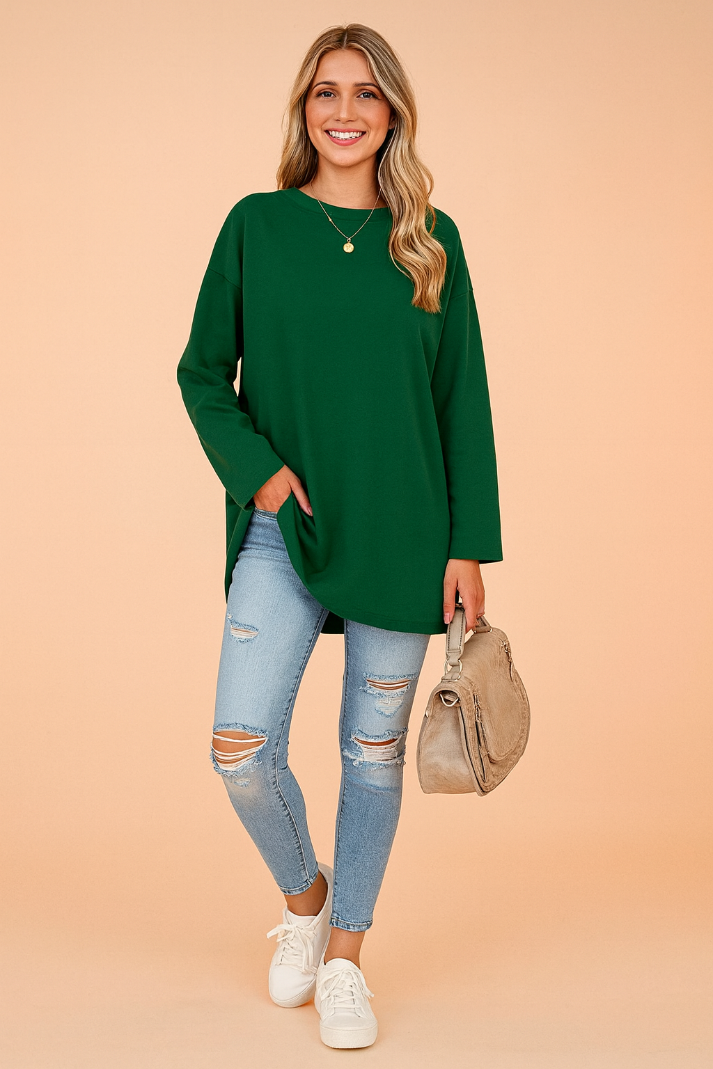 Oversized longsleeve tuniek dames met ronde hals en lange mouwen 7