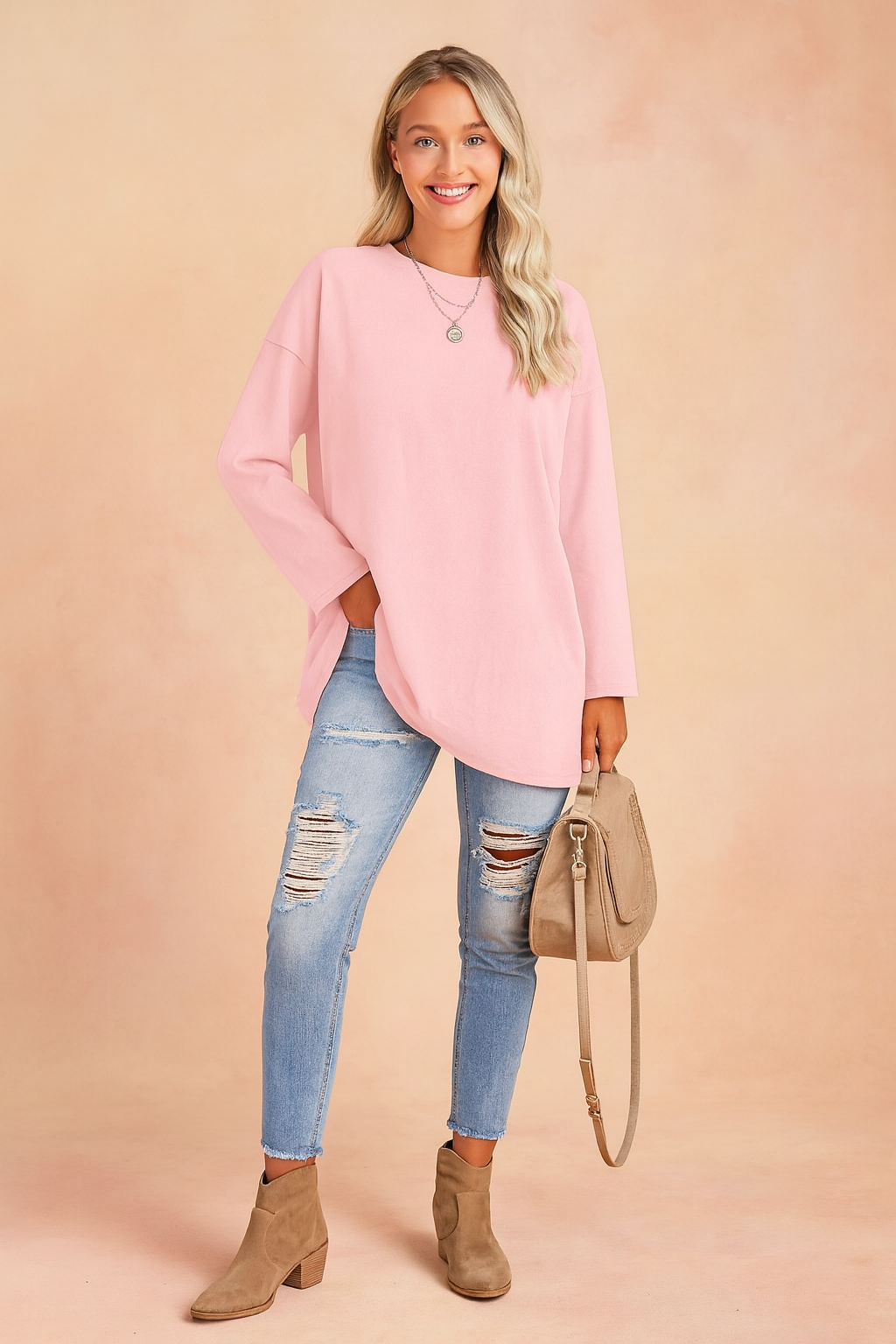 Oversized longsleeve tuniek dames met ronde hals en lange mouwen 8