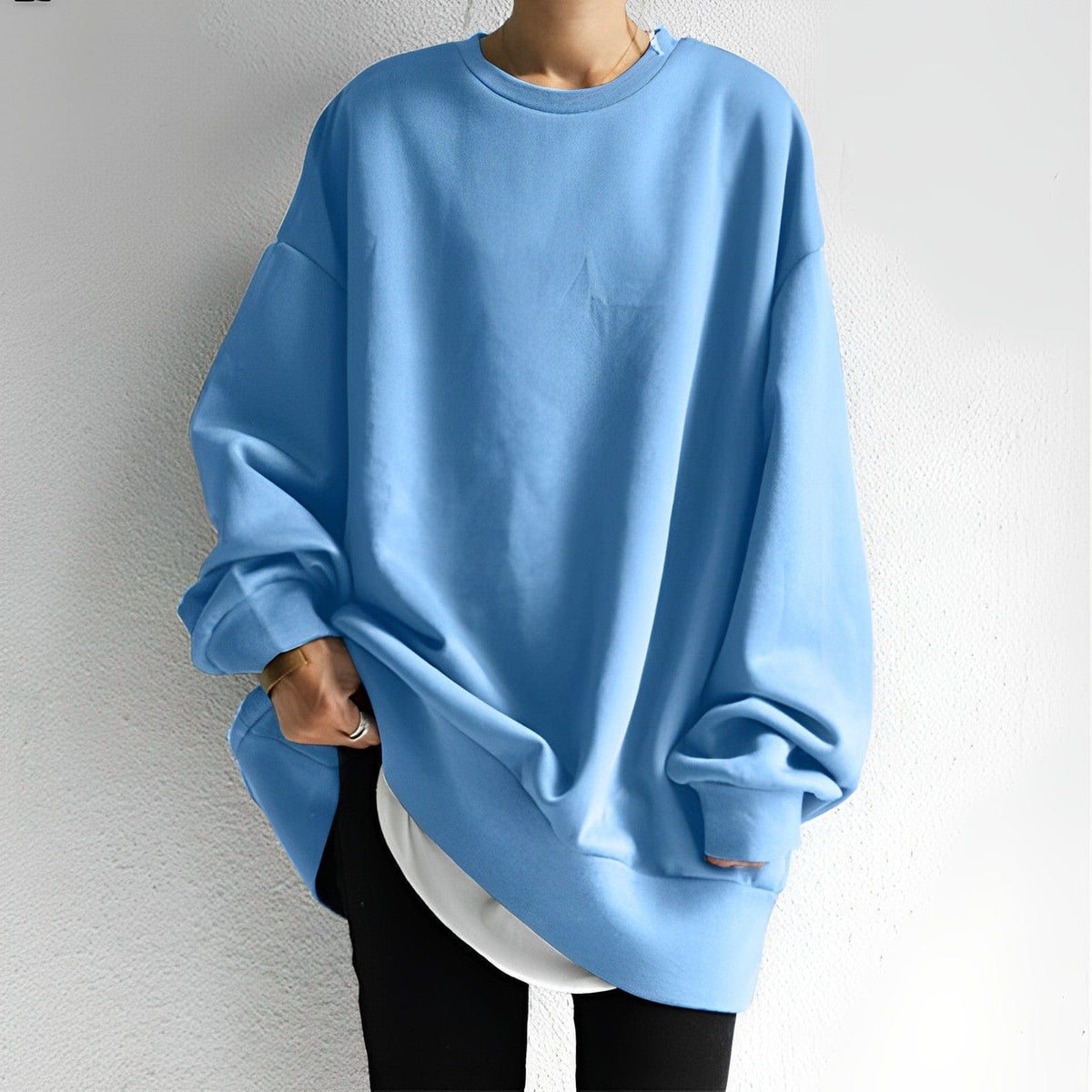 Oversized trui dames met ronde hals en gedropte mouwen 5