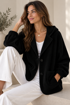 Oversized vest dames met capuchon en ribfluwelen uitstraling 5