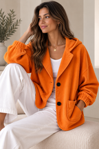 Oversized vest dames met capuchon en ribfluwelen uitstraling 6