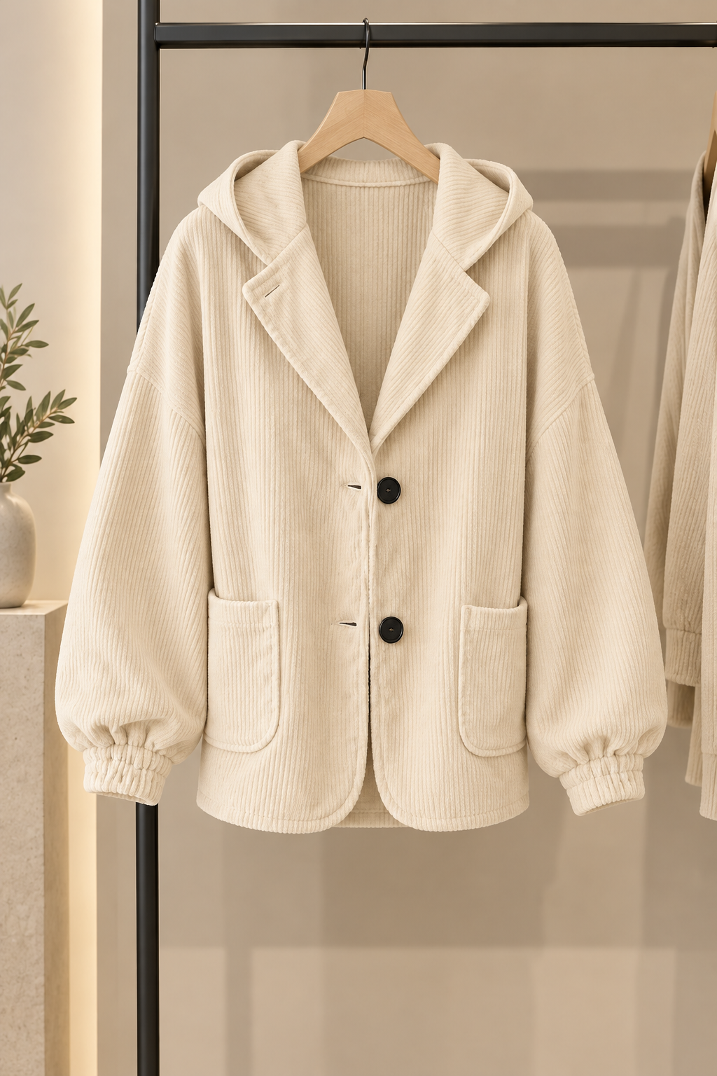 Oversized vest dames met capuchon en ribfluwelen uitstraling 9