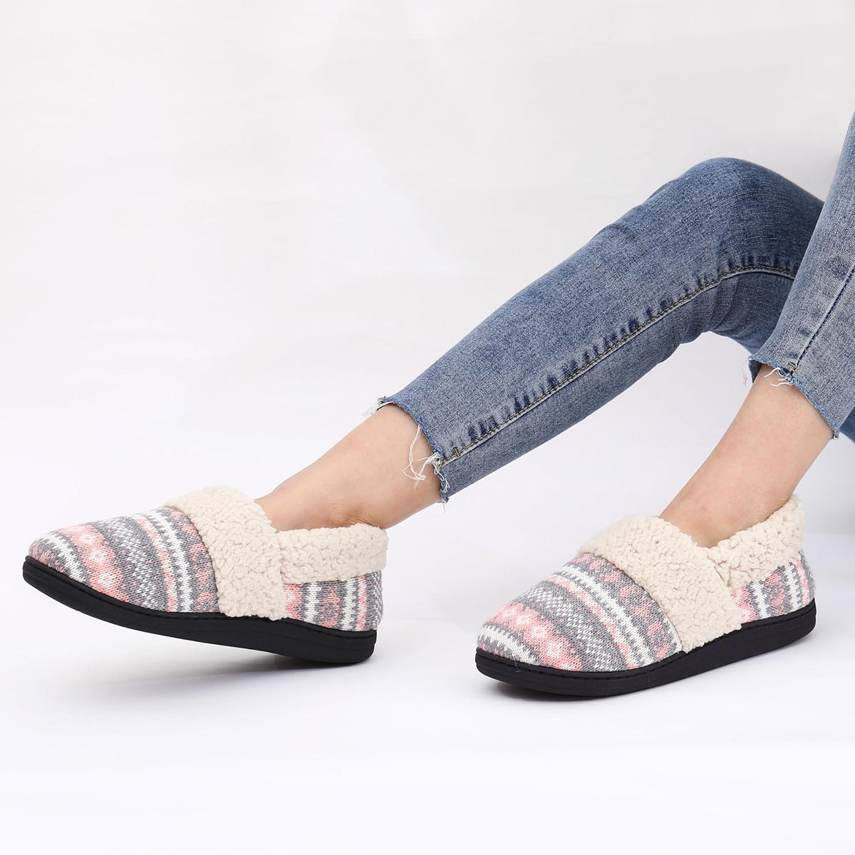 Pantoffels dames gebreid met hoge boord en memory foam zool 12