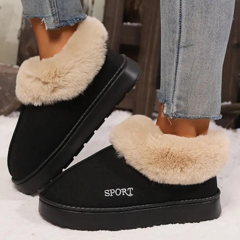 Pantoffels dames gevoerd met bontrand en dikke zool 1
