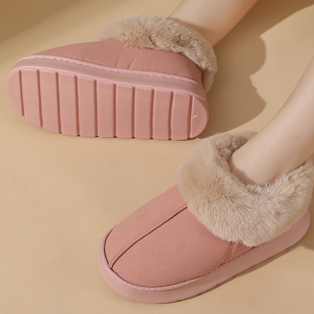 Pantoffels dames gevoerd met bontrand en dikke zool 6