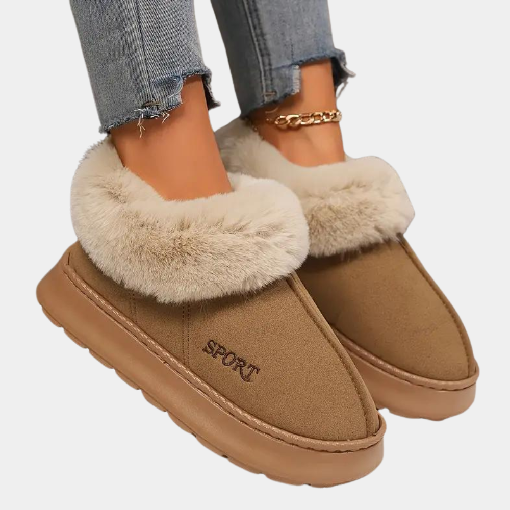 Pantoffels dames gevoerd met bontrand en dikke zool 7
