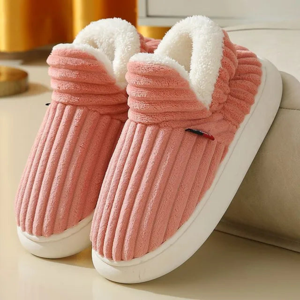 Pantoffels dames hoog gevoerd met pluizige rand 4