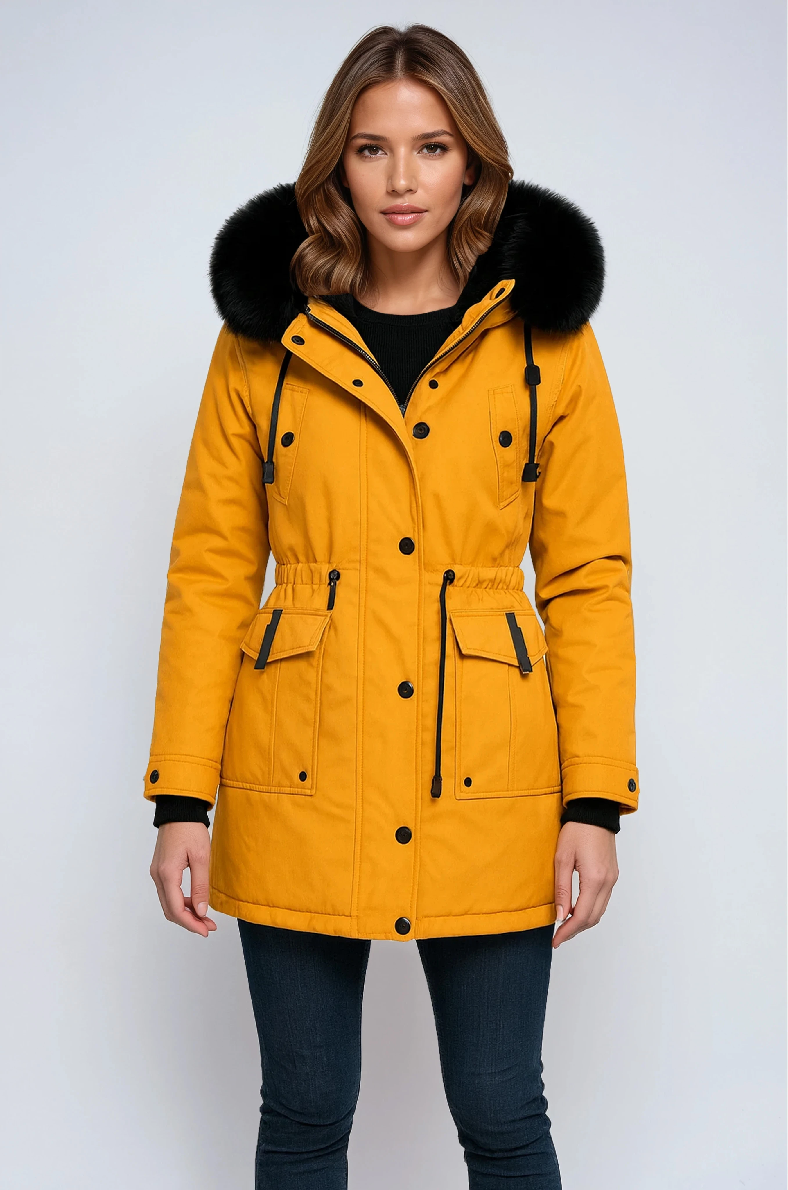 Parka winterjas dames met capuchon van imitatiebont 1