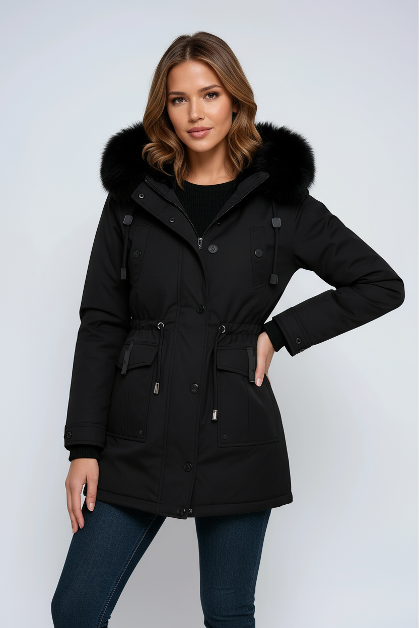 Parka winterjas dames met capuchon van imitatiebont 2