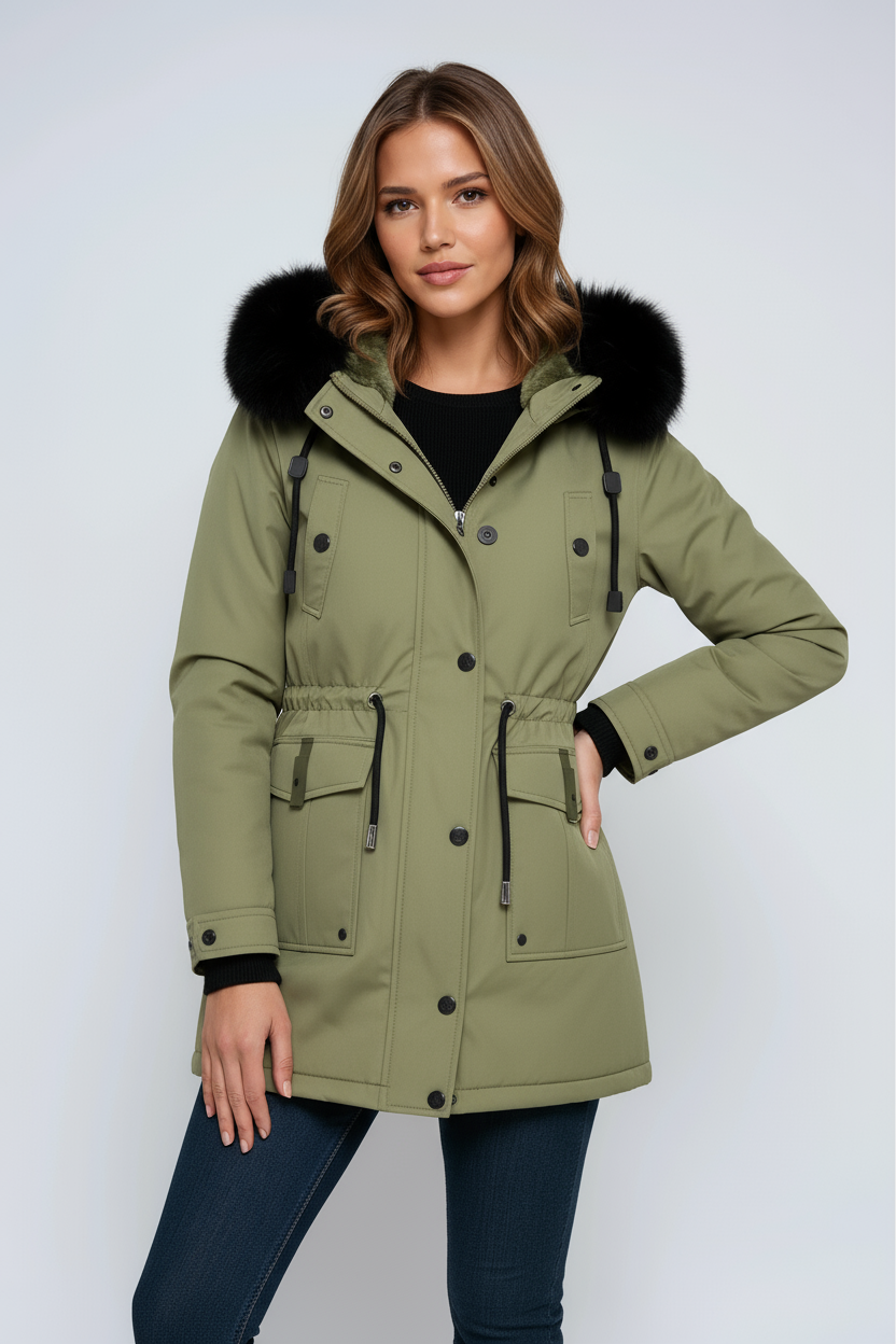 Parka winterjas dames met capuchon van imitatiebont 3