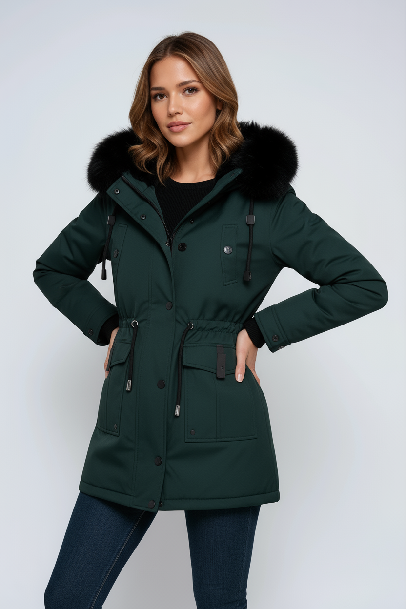 Parka winterjas dames met capuchon van imitatiebont 7