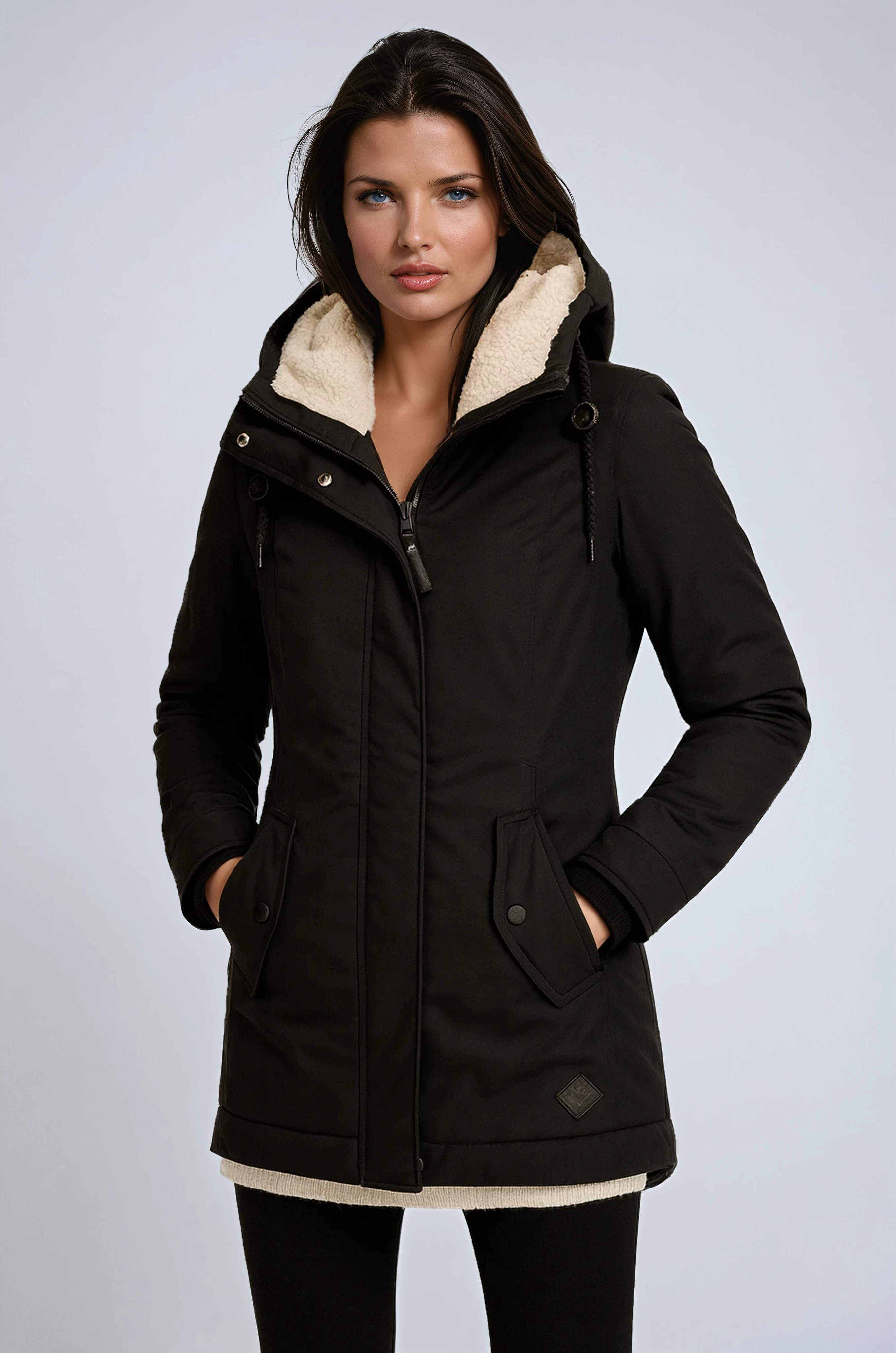 Parka winterjas dames met fleece capuchon en getailleerde coupe 1