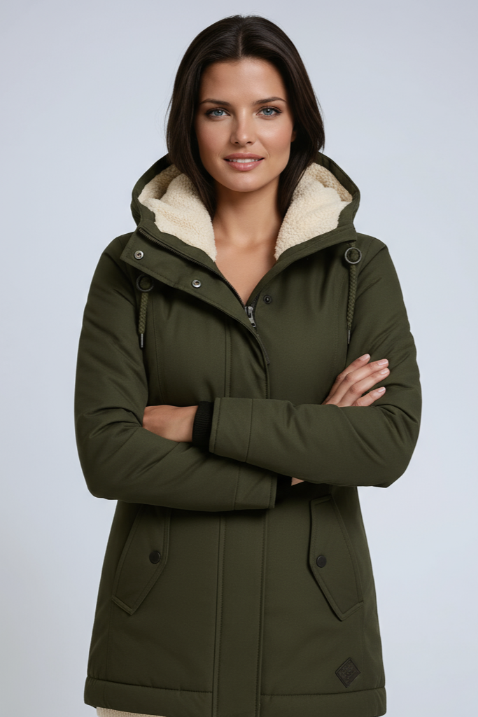 Parka winterjas dames met fleece capuchon en getailleerde coupe 3