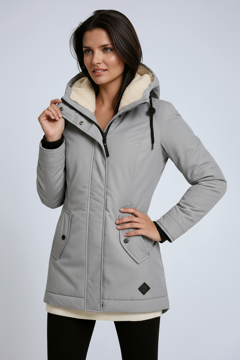 Parka winterjas dames met fleece capuchon en getailleerde coupe 4