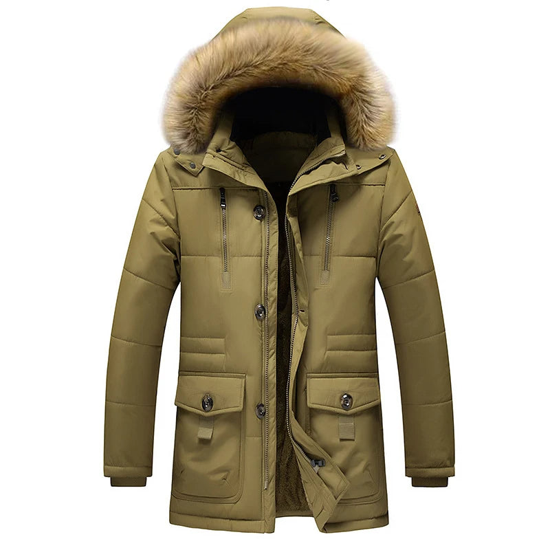 Parka winterjas heren gewatteerd met bontrand capuchon 3