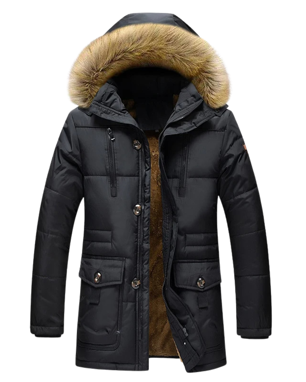 Parka winterjas heren gewatteerd met bontrand capuchon 4