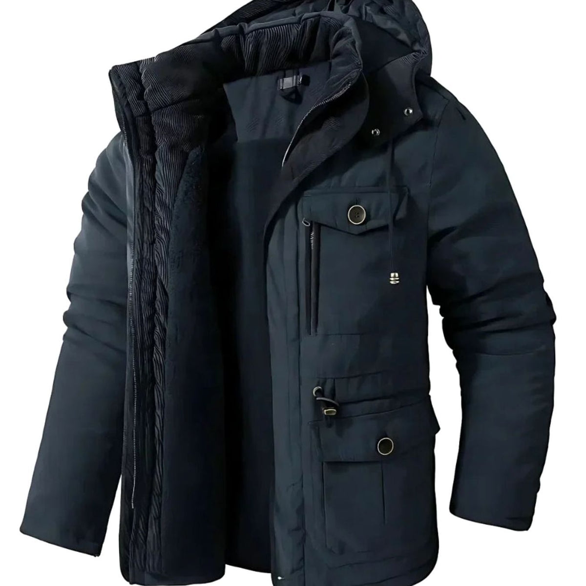 Parka winterjas heren met capuchon en fleecevoering waterafstotend 3