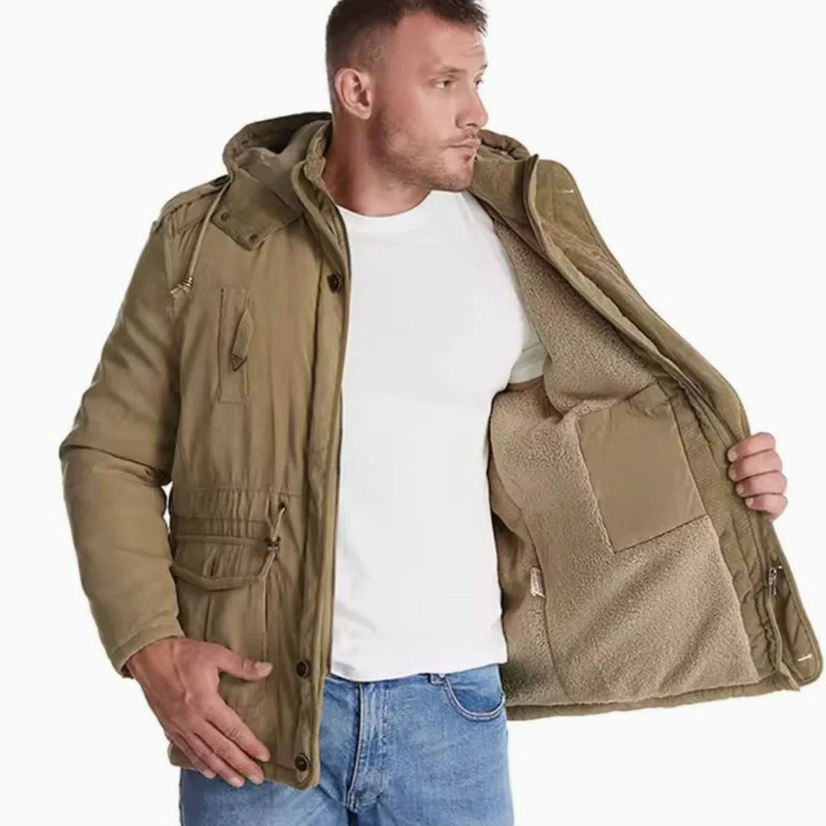 Parka winterjas heren met capuchon en fleecevoering waterafstotend 6