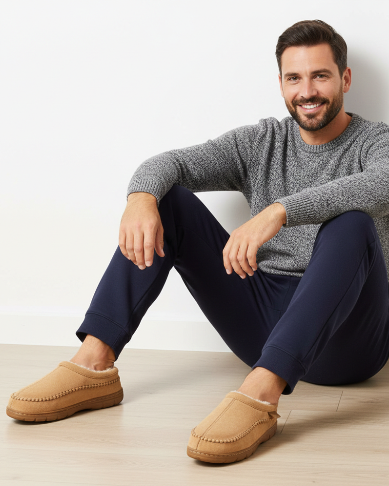 Pluche gevoerde heren pantoffels met antislipzool 1