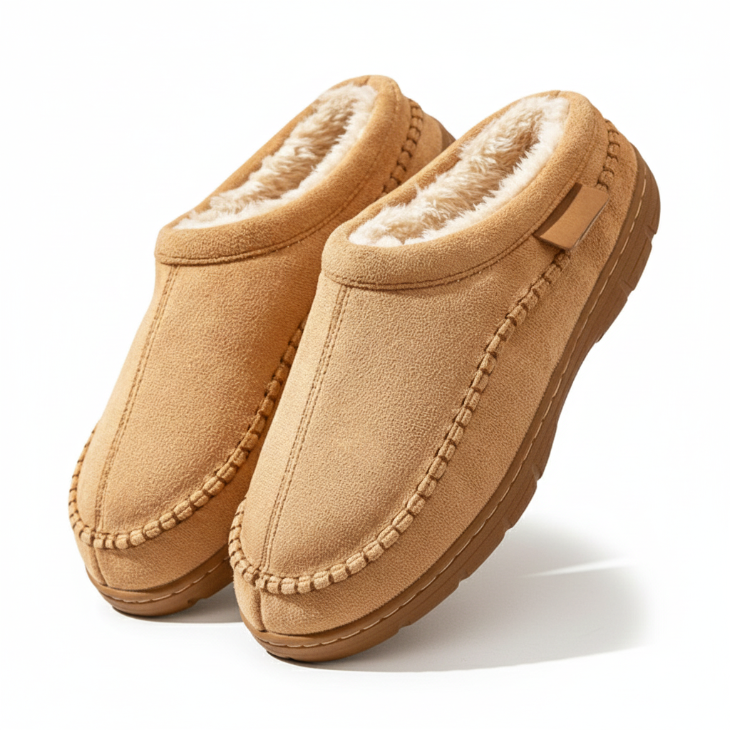 Pluche gevoerde heren pantoffels met antislipzool 4