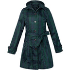 Regenjas dames met ruitprint, capuchon, ceintuur en knielengte 7