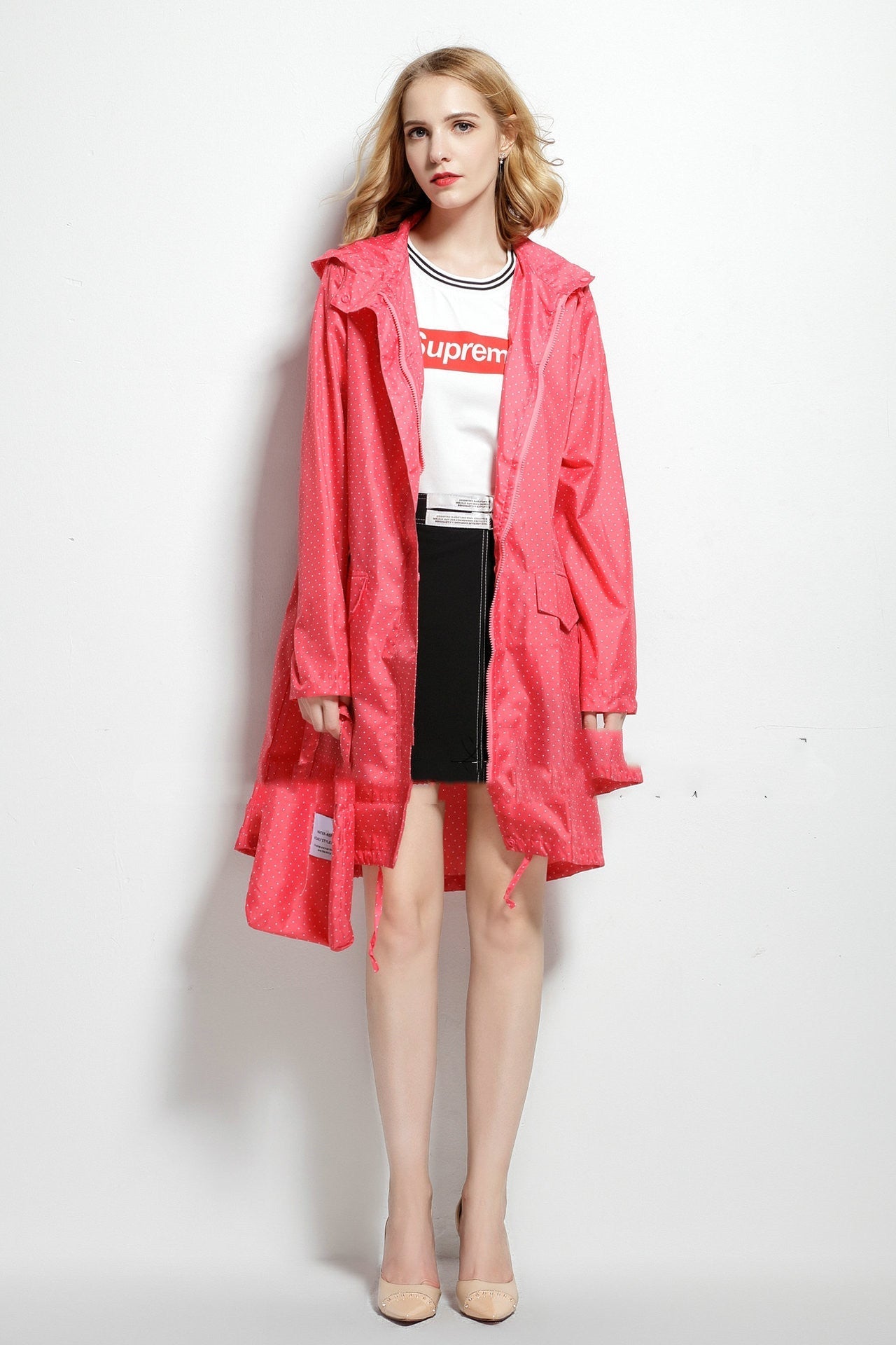 Regenjas dames waterafstotend en oversized met capuchon en verstelbare zoom 9