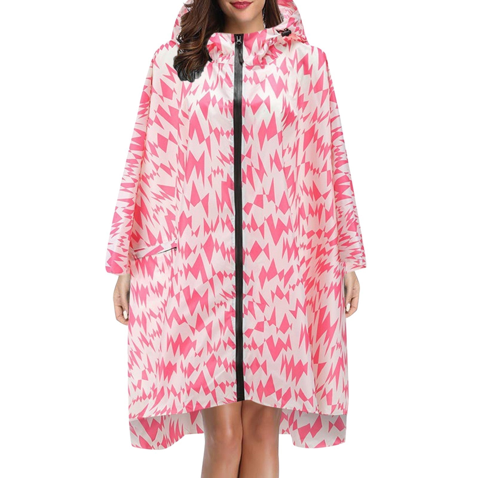 Regenponcho dames waterdicht met capuchon, rits en print 10