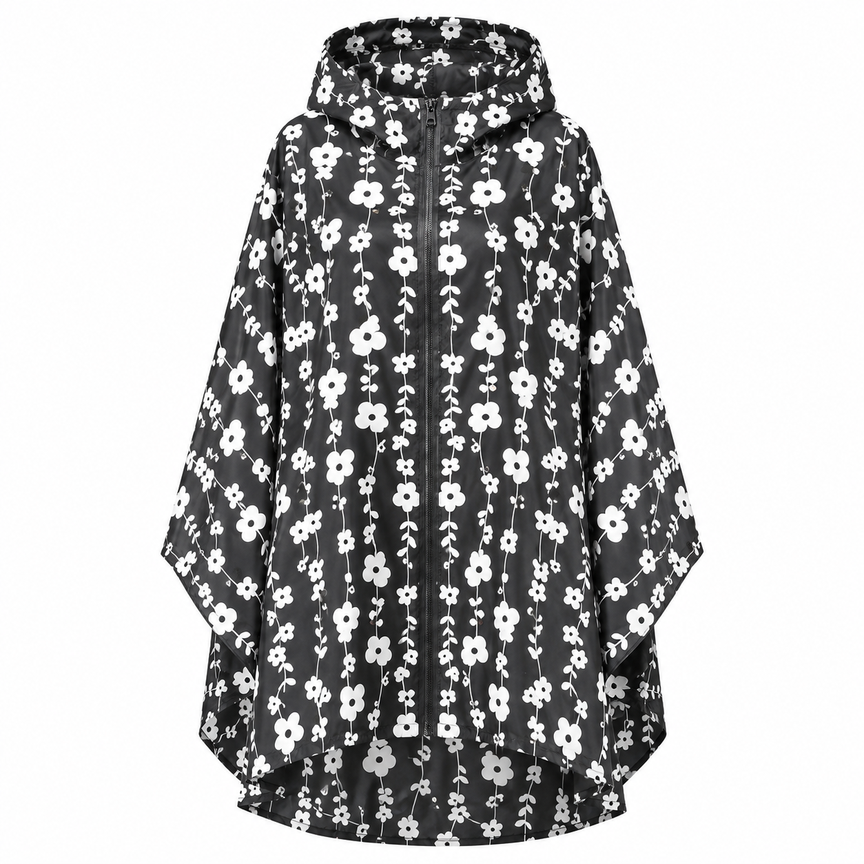 Regenponcho dames waterdicht met capuchon, rits en print 13