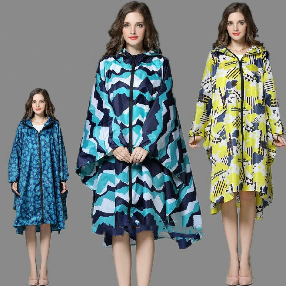 Regenponcho dames waterdicht met capuchon, rits en print 15