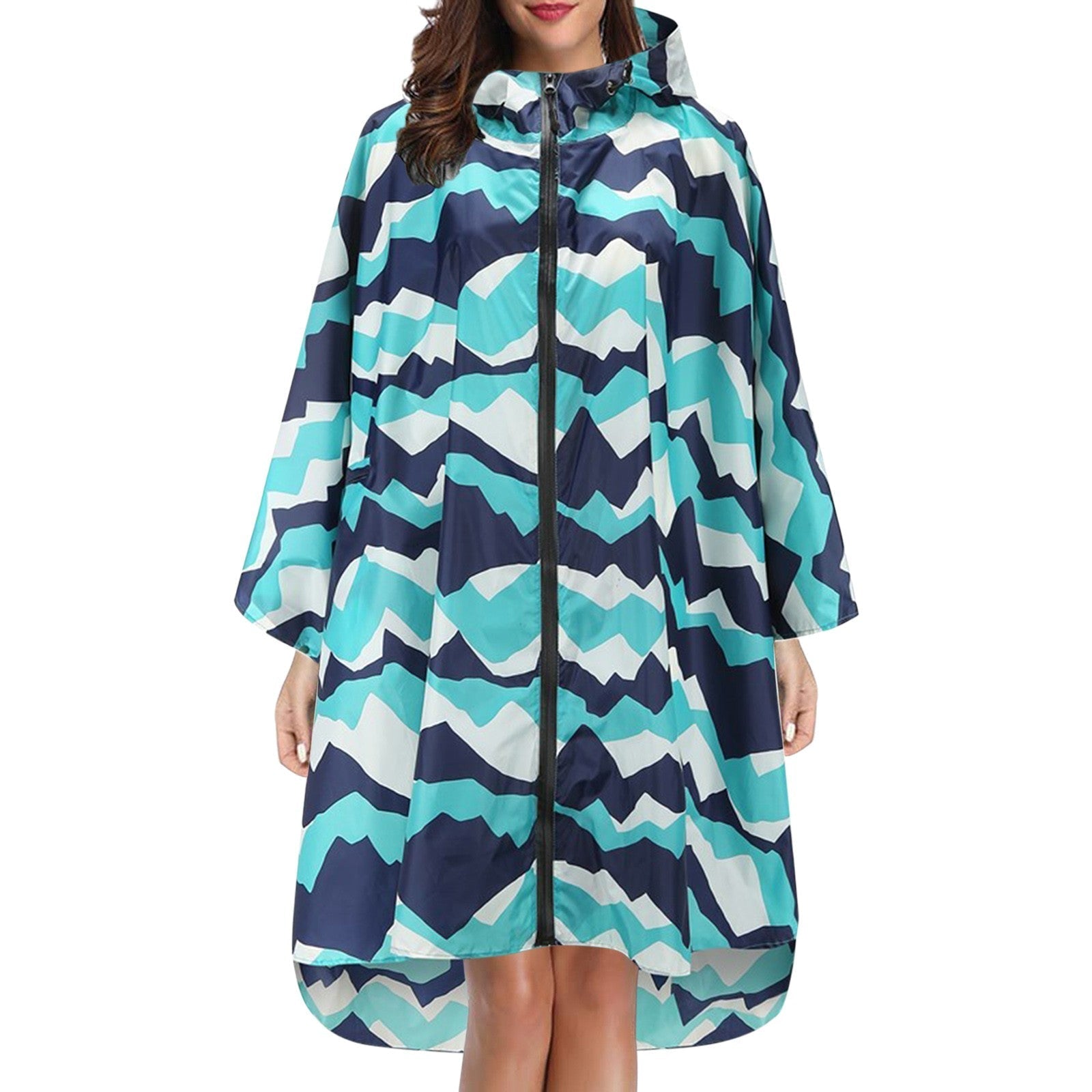 Regenponcho dames waterdicht met capuchon, rits en print 3