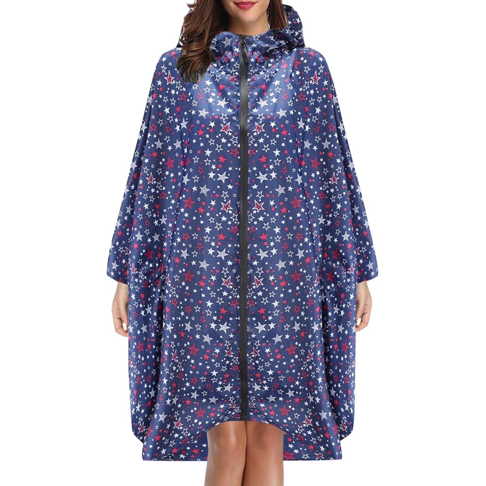 Regenponcho dames waterdicht met capuchon, rits en print 4