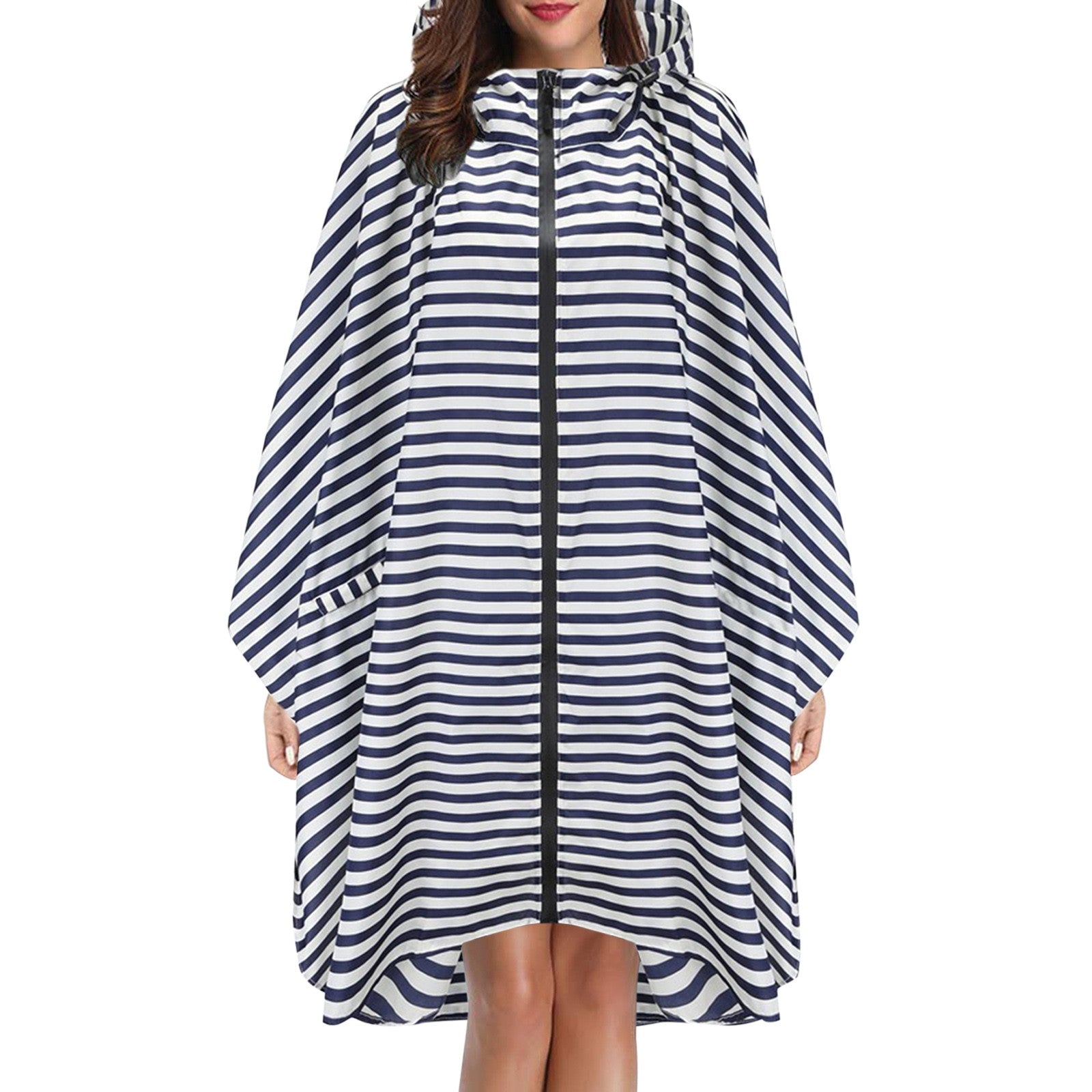 Regenponcho dames waterdicht met capuchon, rits en print 5