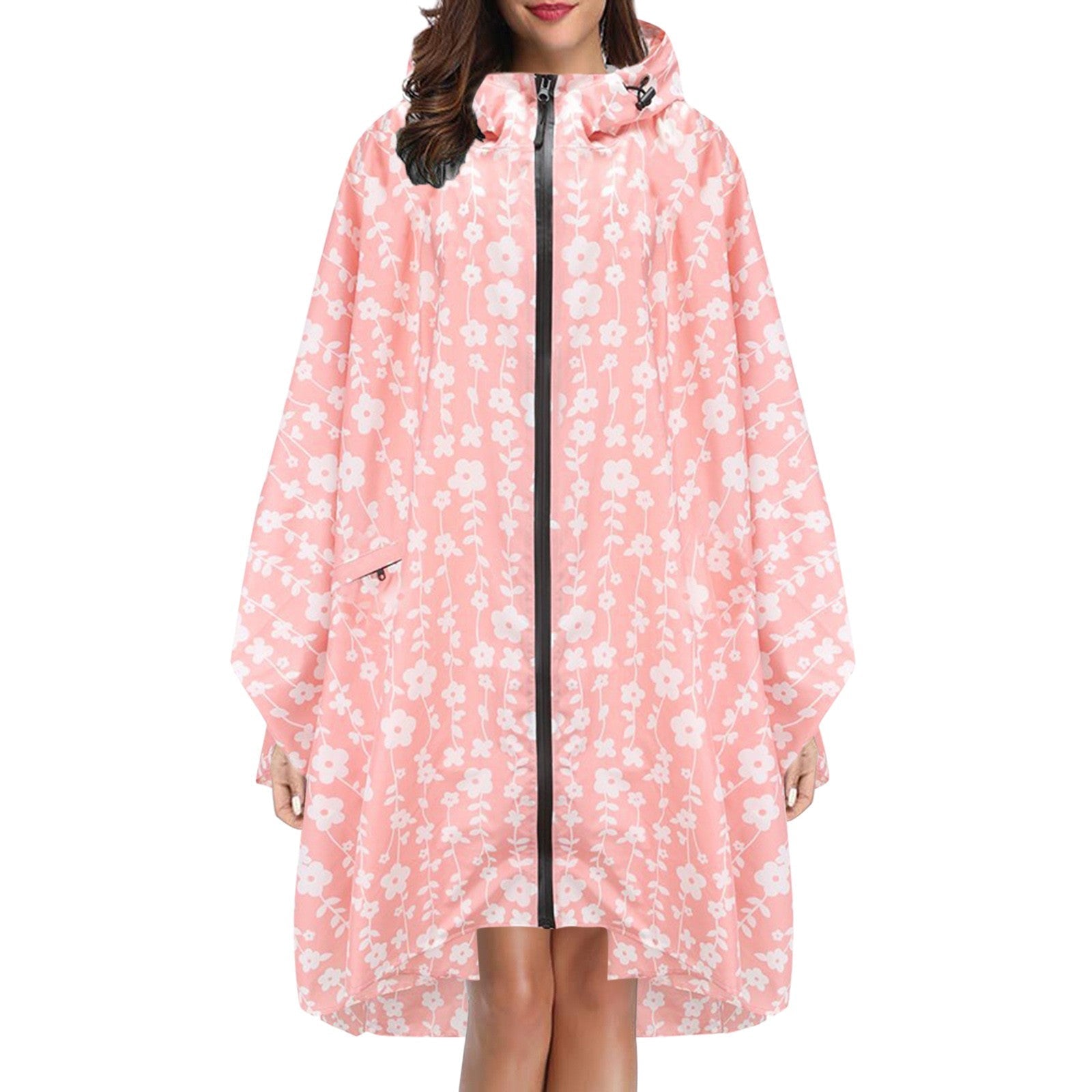 Regenponcho dames waterdicht met capuchon, rits en print 9
