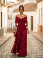 Sidonie - Lange zomerjurk met V-hals en rimpeleffect dames