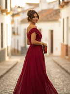 Sidonie - Lange zomerjurk met V-hals en rimpeleffect dames