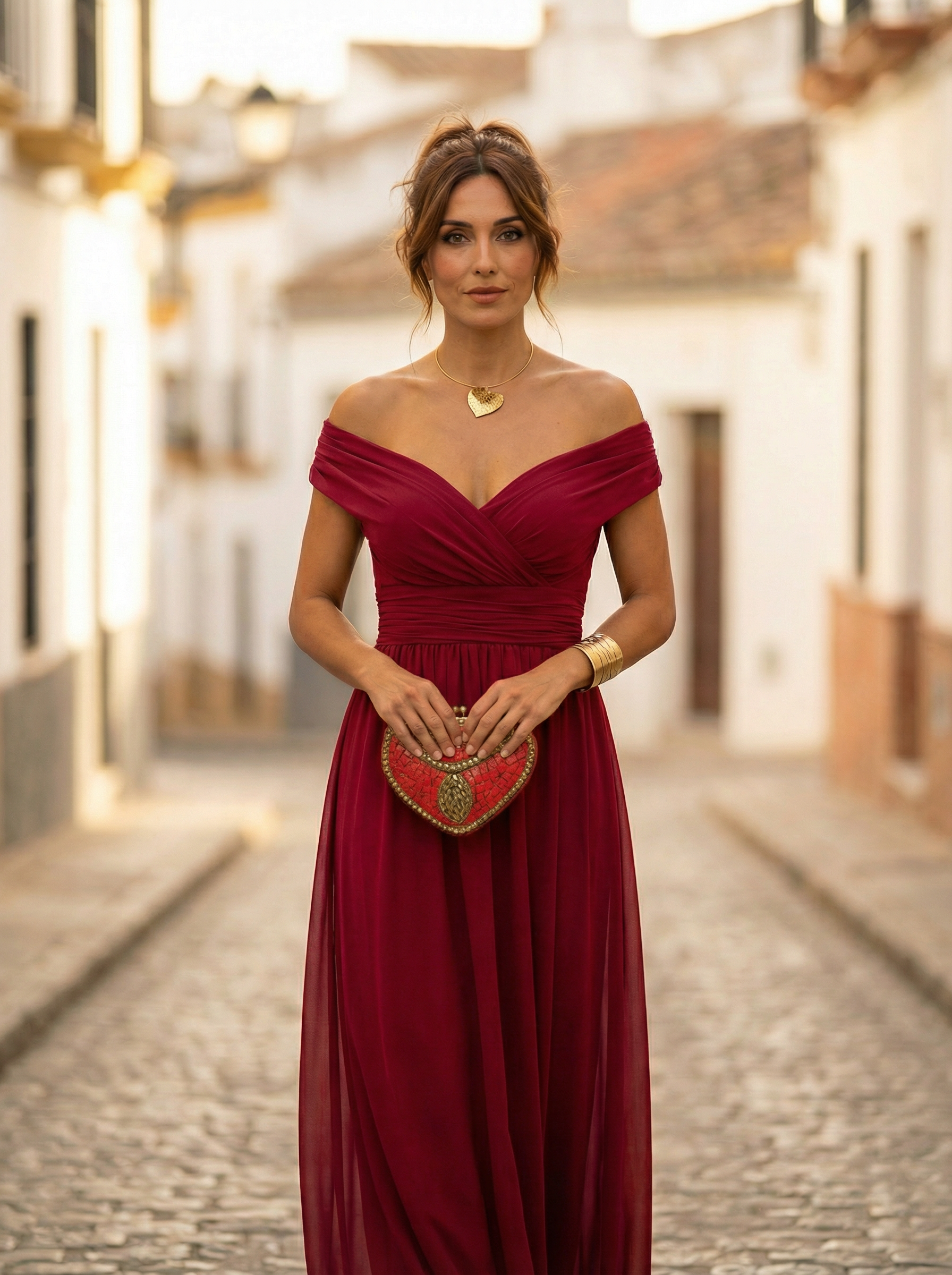 Sidonie - Lange zomerjurk met V-hals en rimpeleffect dames