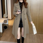 Lange trenchcoat dames met getailleerde pasvorm en klassieke kraag voor de herfst 1
