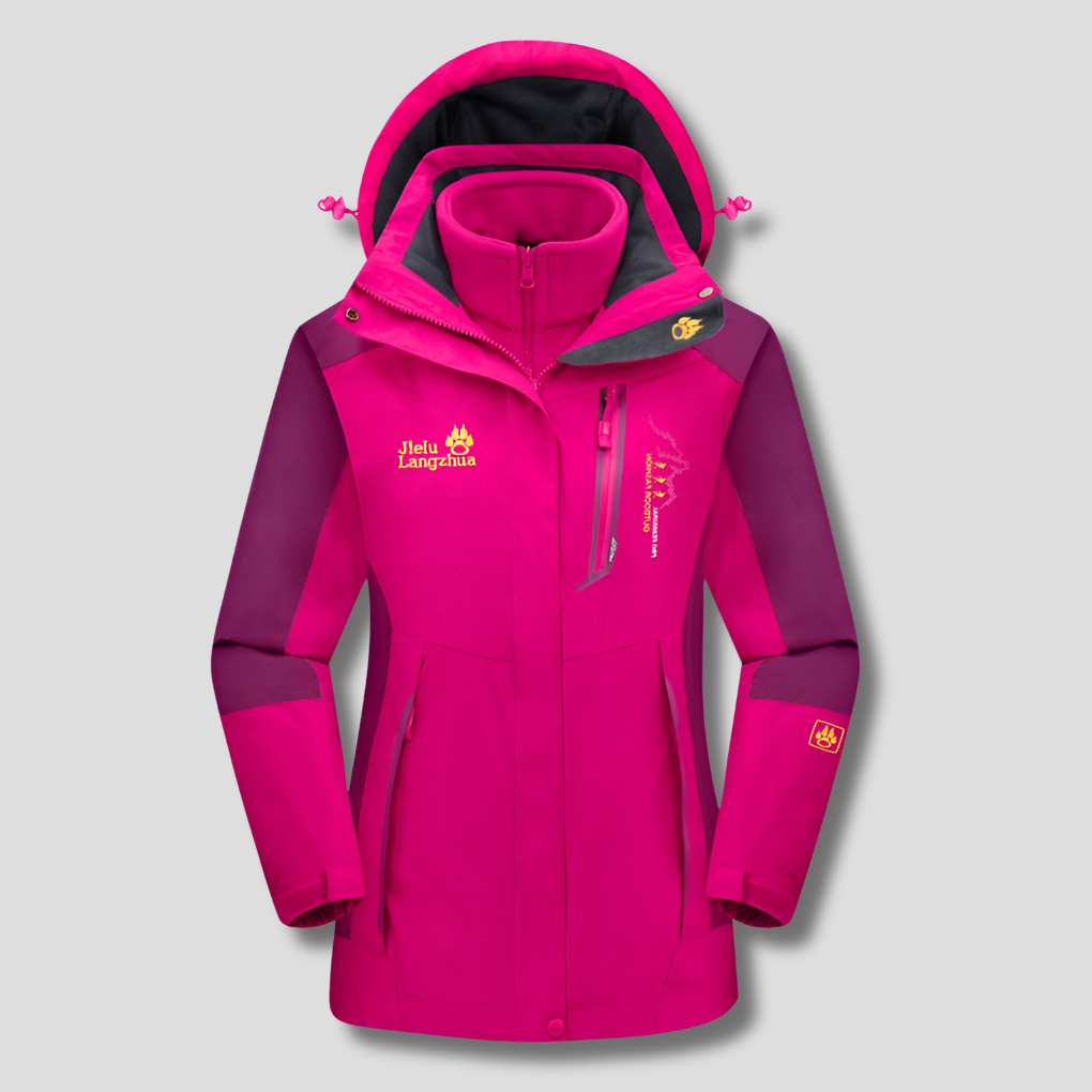Ski-jas dames 3-in-1 met capuchon en hoge kraag gevoerd 3
