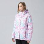 Ski-jas dames met capuchon en bloemenprint waterafstotend gevoerd 2