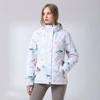 Ski-jas dames met capuchon en bloemenprint waterafstotend gevoerd 3