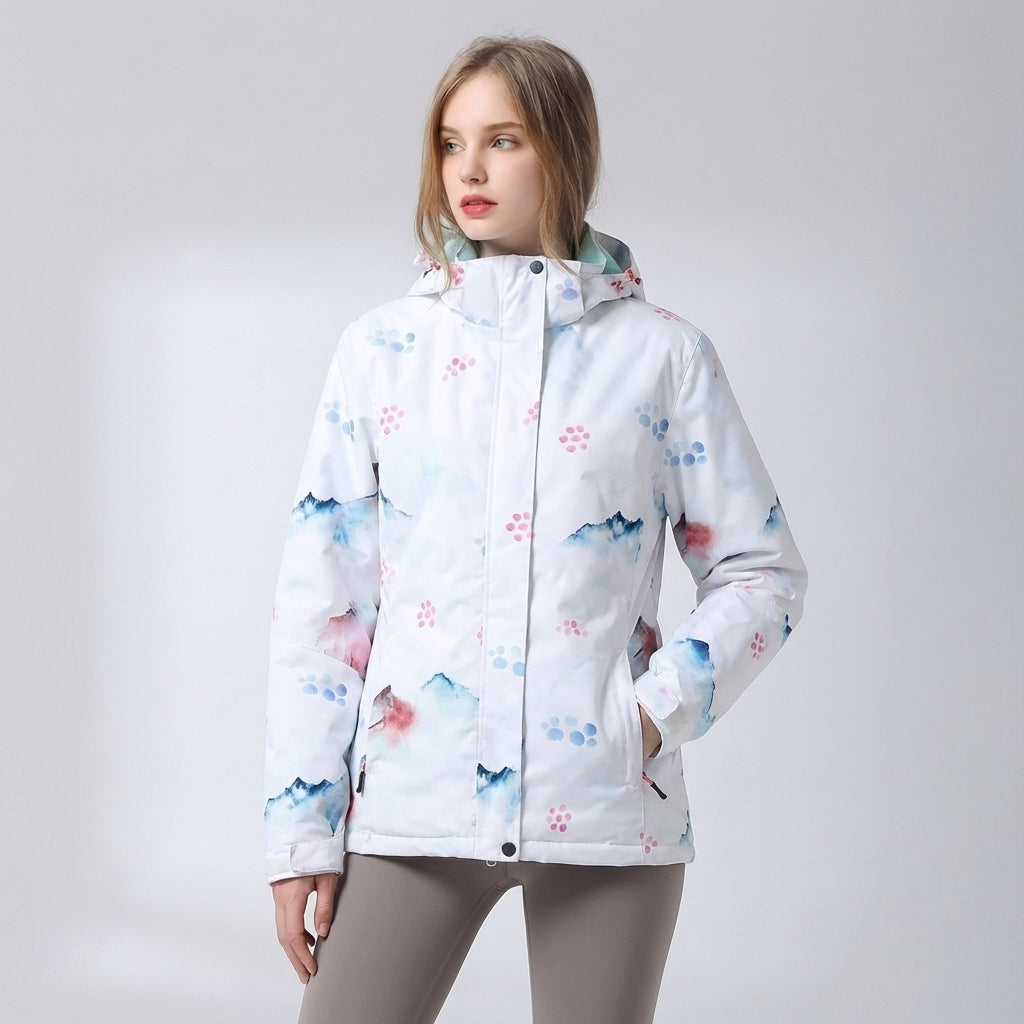 Ski-jas dames met capuchon en bloemenprint waterafstotend gevoerd 3