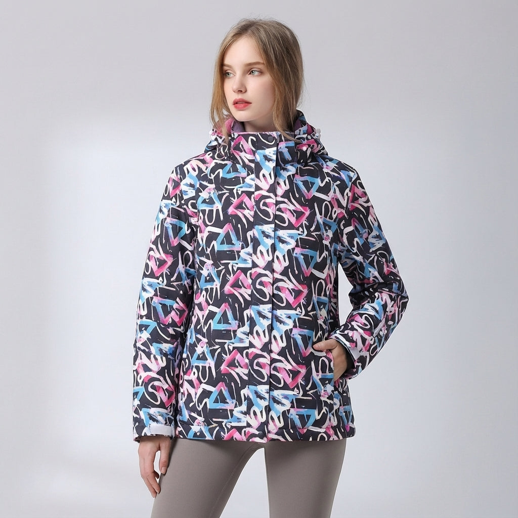 Ski-jas dames met capuchon en bloemenprint waterafstotend gevoerd 4