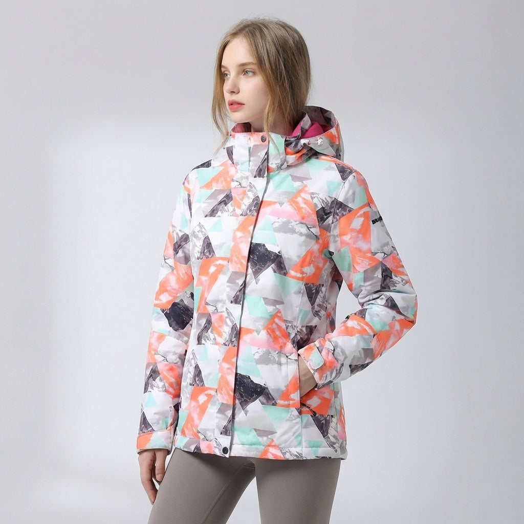 Ski-jas dames met capuchon en bloemenprint waterafstotend gevoerd 5