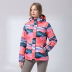 Ski-jas dames met capuchon en bloemenprint waterafstotend gevoerd 6